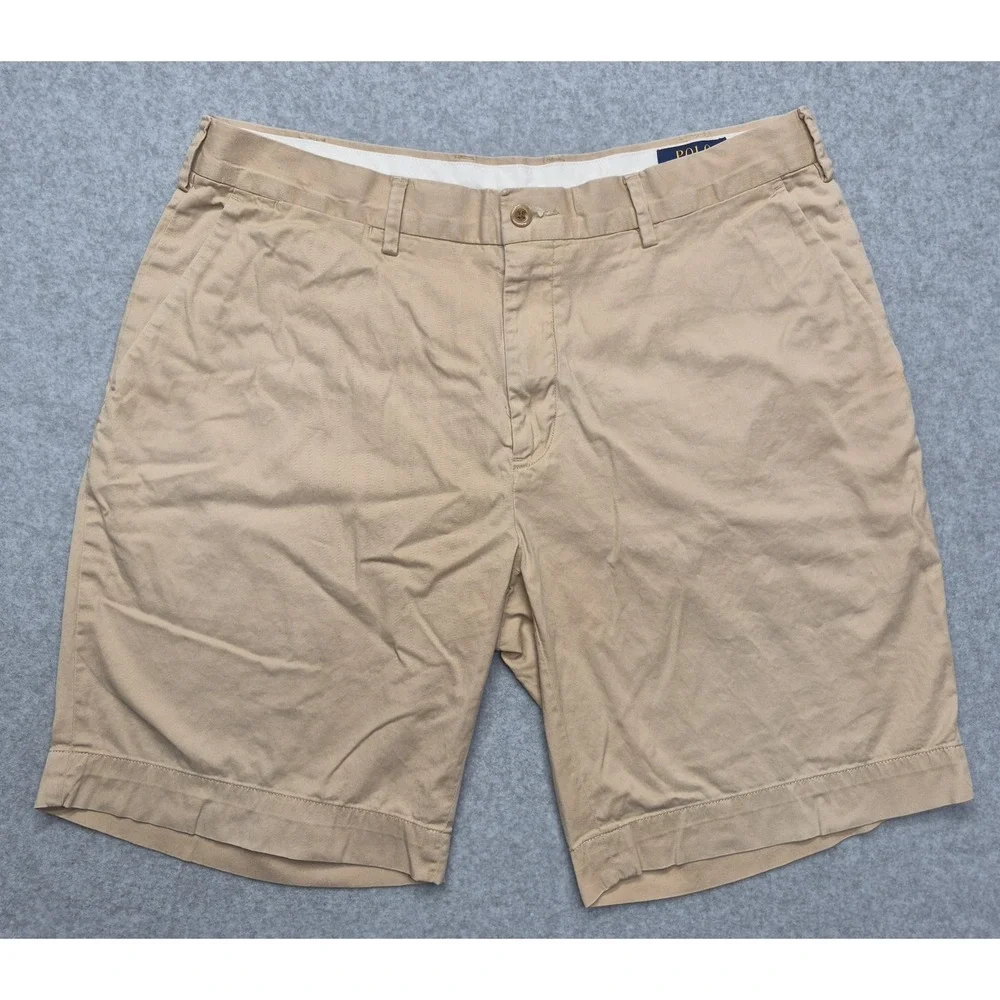 Polo Ralph Lauren Chino Shorts Men 34 Beige Khaki Stretch Flat Front 9 In
